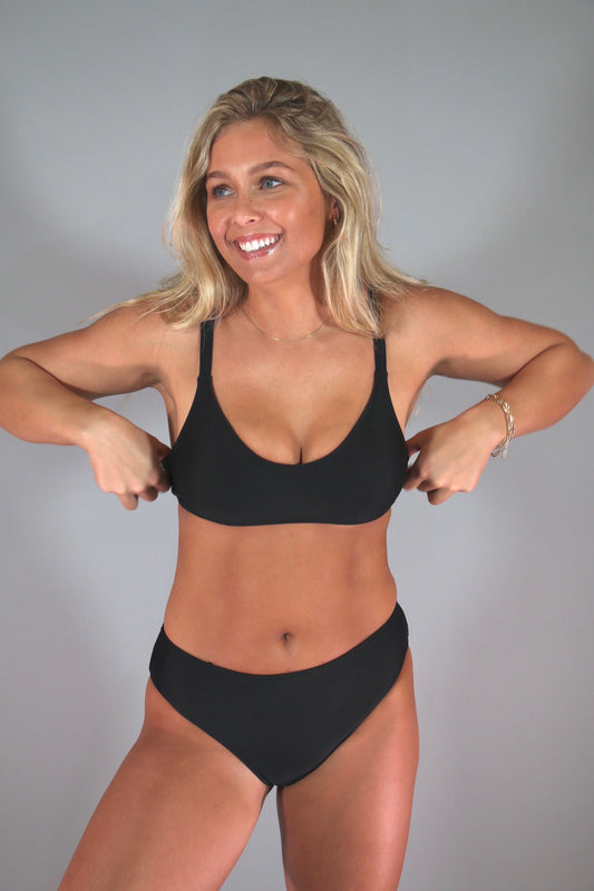 Kristin Scoop Neck Bikini Top - BLACK